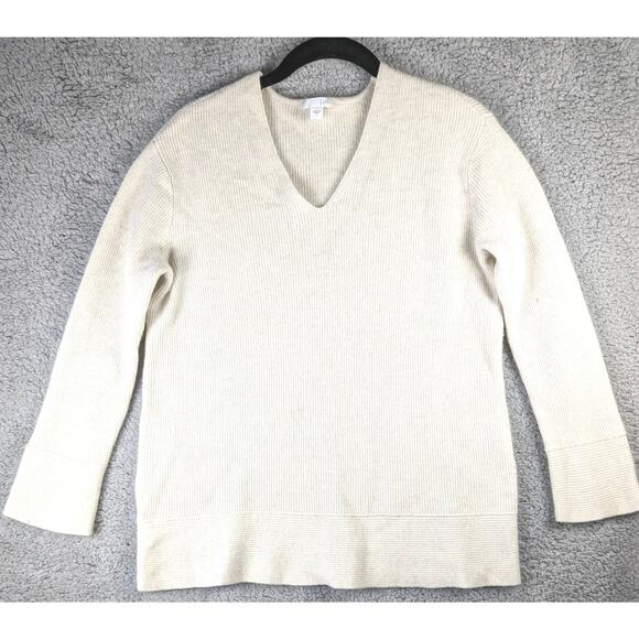 J Jill Long Sleeve Shirt Wool Cashmere Woman’s Small V-Neck Cream Sweater Soft - Picture 3 of 13